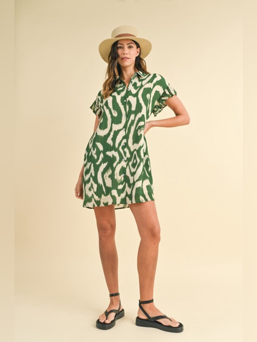 Annie Wear Abstract Printed Frill Sleeve Shirt Mini Dress - Picture 5 of 5